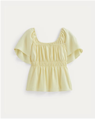 [Image]The Flutter-Sleeve Top in Stretch Linen | Light Yellow