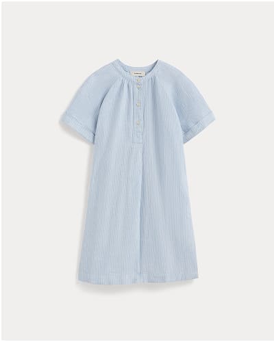 [Image]The Popover Dress in Linen | Sky Blue / White