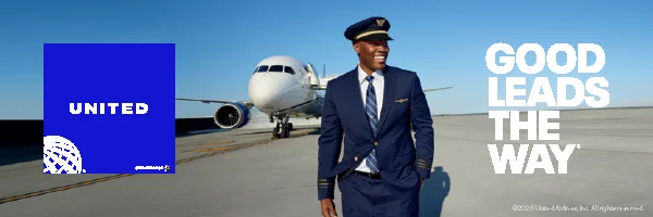United Airlines Footer ad. Text that reads: "Good Leads the Way."