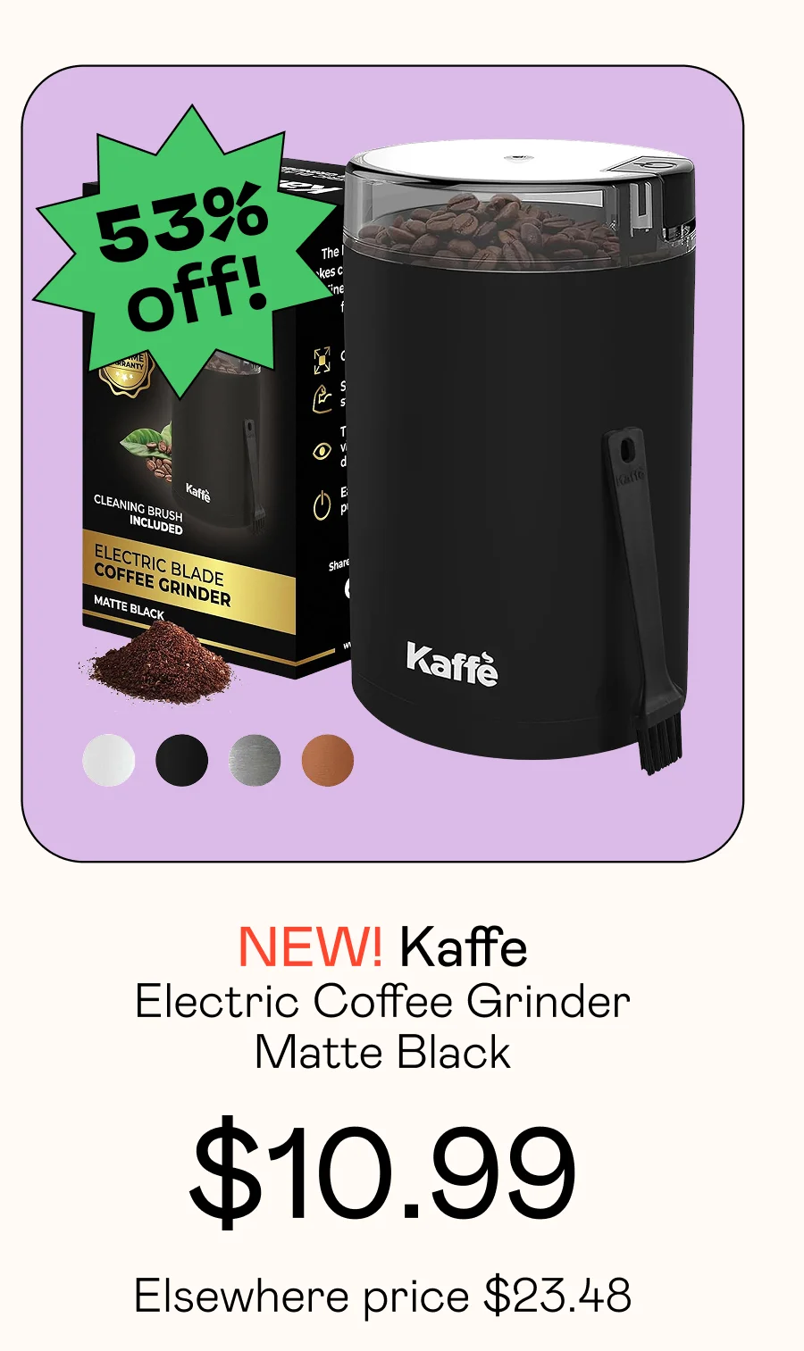 Electric Coffee Grinder - Matte Black