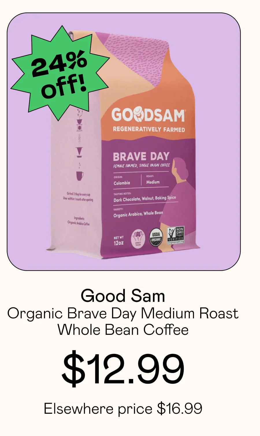 Organic Brave Day Medium Roast Whole Bean Coffee