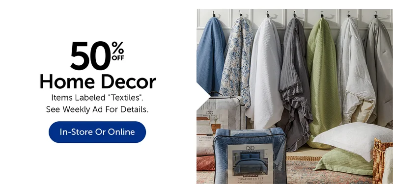 50% Off Home Decor - Items Labeled "Textiles"