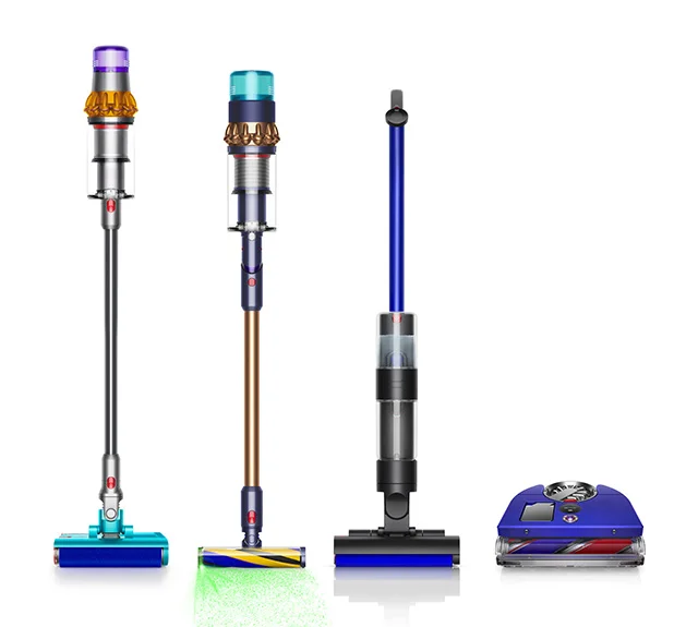 A line up of various Dyson cleaning technology