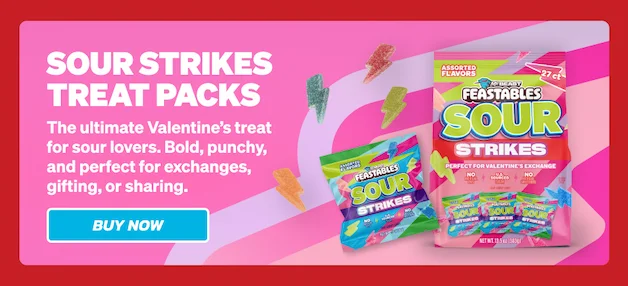 SOUR STRIKES TREAT PACKS: The ultimate Valentine’s treat for sour lovers. Bold, punchy, and perfect for exchanges, gifting, or sharing. Buy Now!