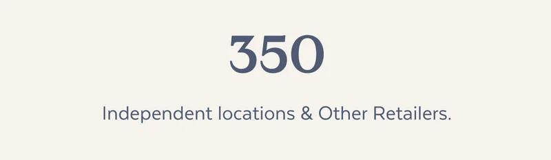 350 Independent locations and other retailers.