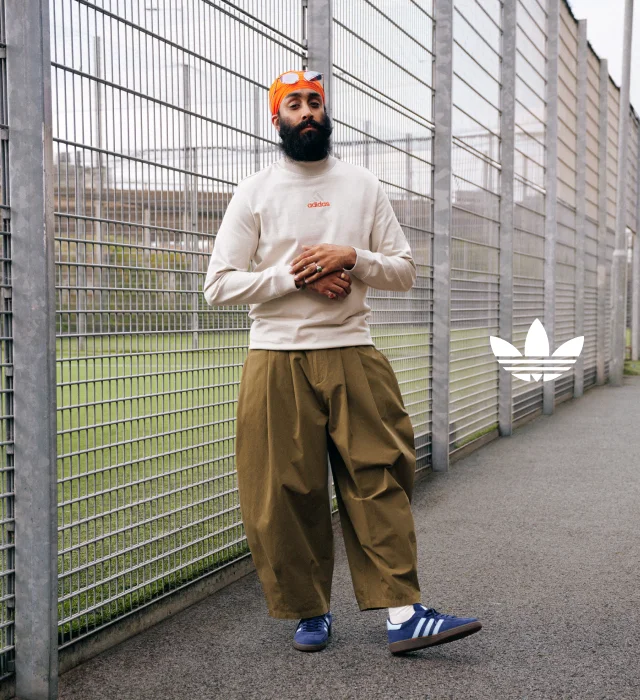 Man wearing streetwear and blue spezials