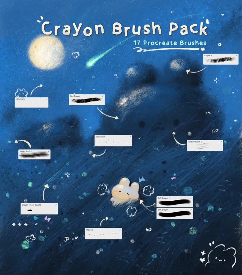 An image of a promotional graphic for the Crayon Brush Pack by Gummy.