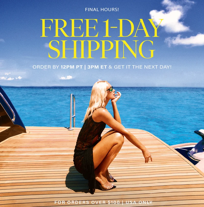 Final Hours: FREE 1-Day Shipping! Order by 12PM PT for next day delivery ($100+ orders, USA only). Blonde woman on luxury yacht.
