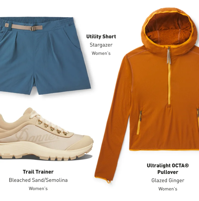 Pictured: Women's Utility Short, Ultralight OCTA® Pullover, and Trail Trainer