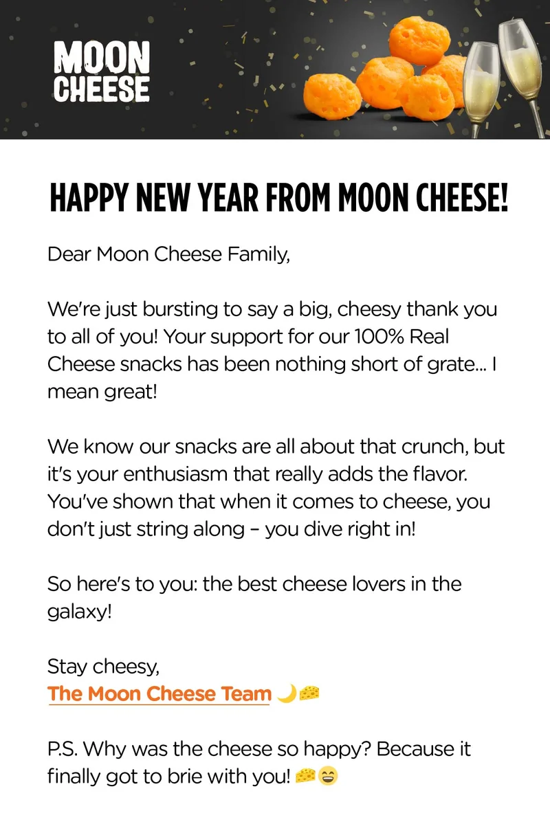 Moon Cheese | We're just bursting to say a big, cheesy thank you to all of you! Your support for our 100% Real Cheese snacks has been nothing short of grate... I mean great!
