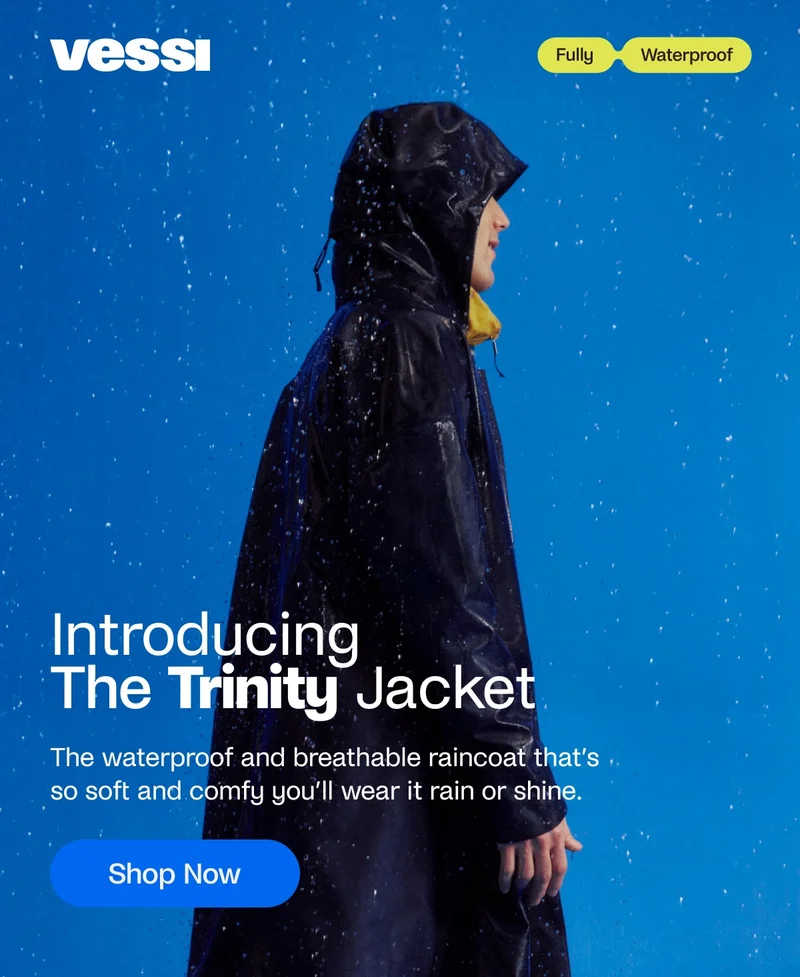 Vessi. Fully Waterproof. Introducing The Trinity Jacket. The waterproof and breathable raincoat that's so soft and comfy you'll wear it rain or shine.
