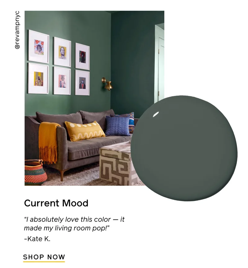 Current Mood. "I absolutely love this color — it made my living room pop!" -Kate K. SHOP NOW
