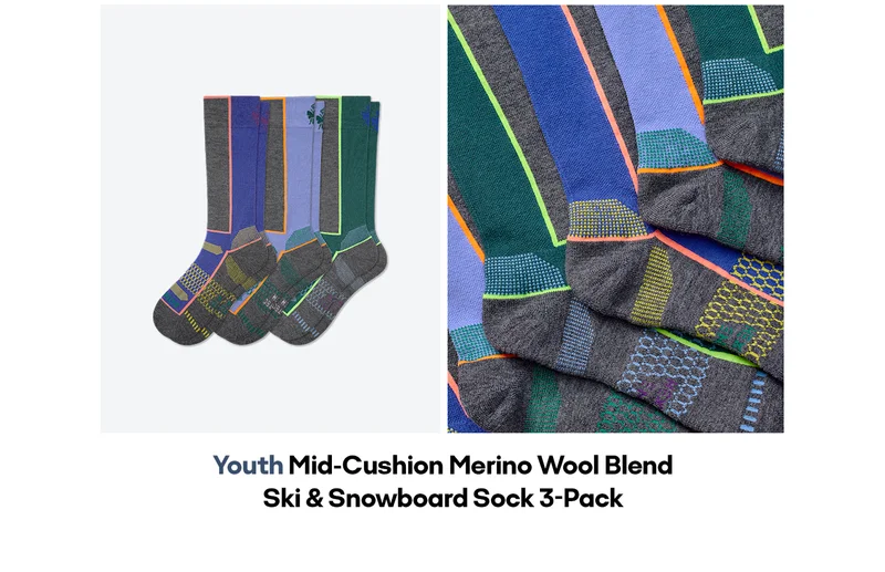 Youth Mid-Cushion Merino Wool Blend Ski & Snowboard Sock 3-Pack