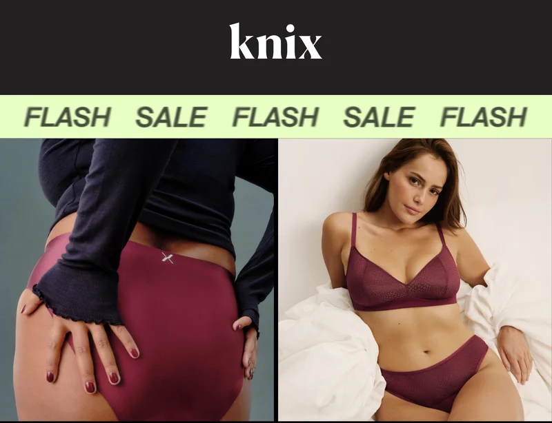 Knix FLASH SALE: Up to 40% off period undies*. SHOP SALE