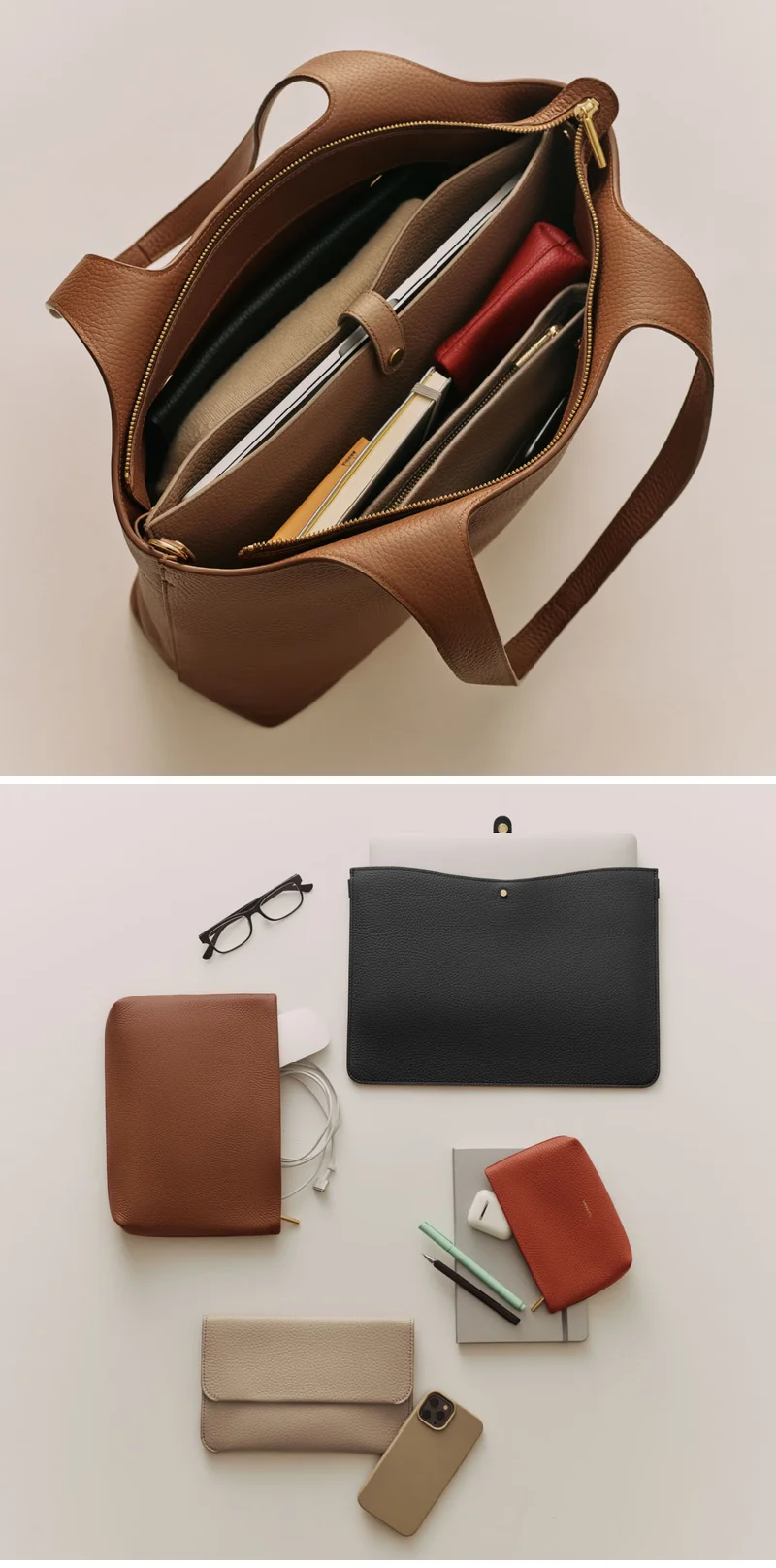 System Zipper Tote 16-Inch Dark Chestnut