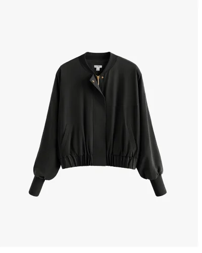 Washable Silk Relaxed Cropped Bomber Black