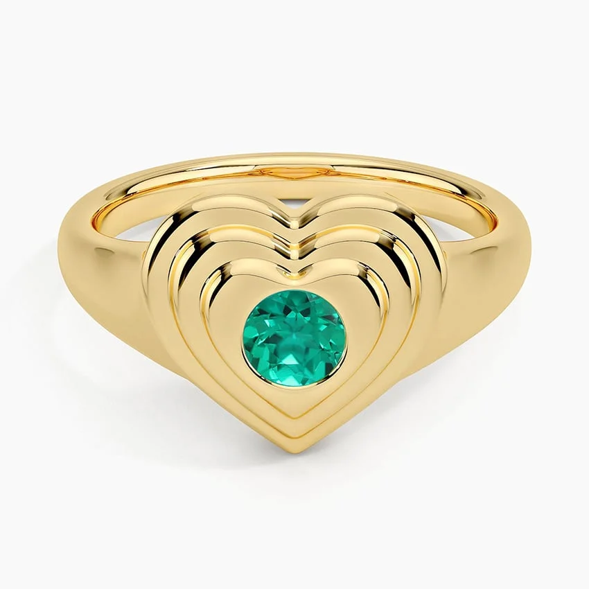 Lab Emerald Heart Signet Ring