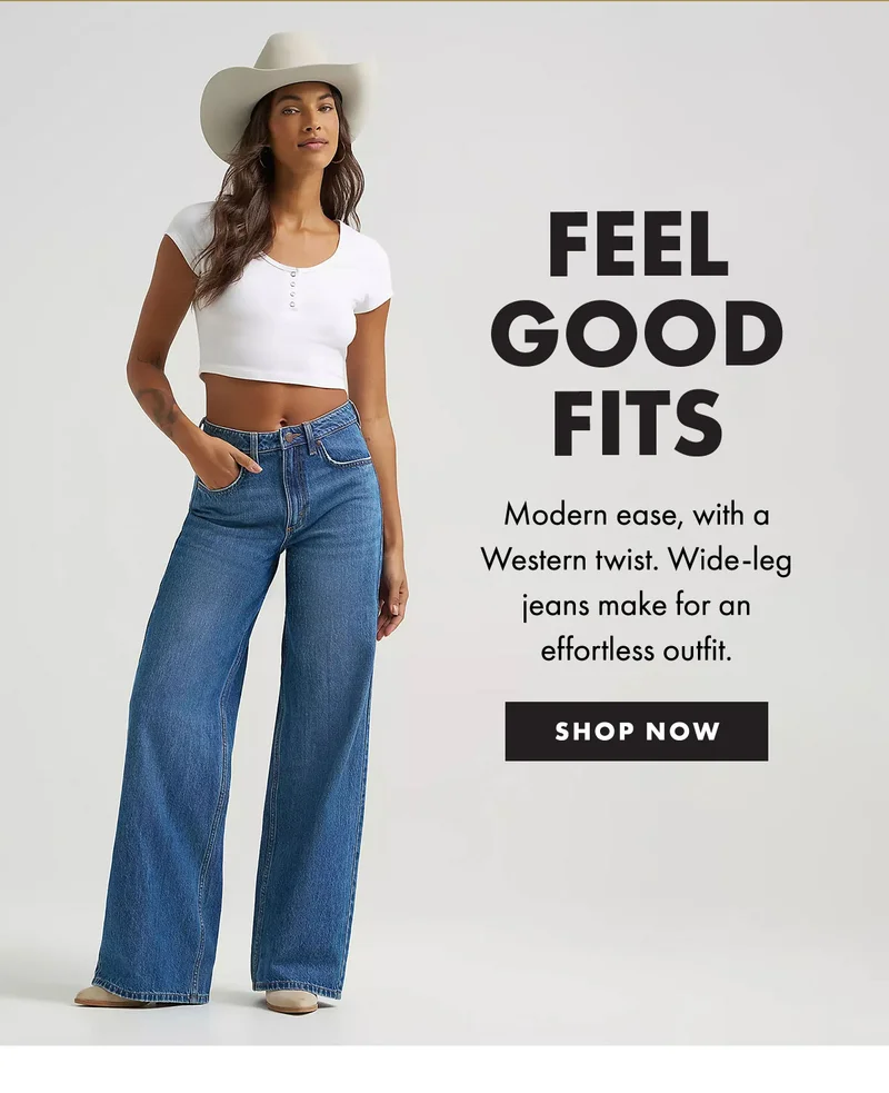 Feel good fits modern ease, with a western twist. WIde-leg jeans make for an effortless outfit. Shop now