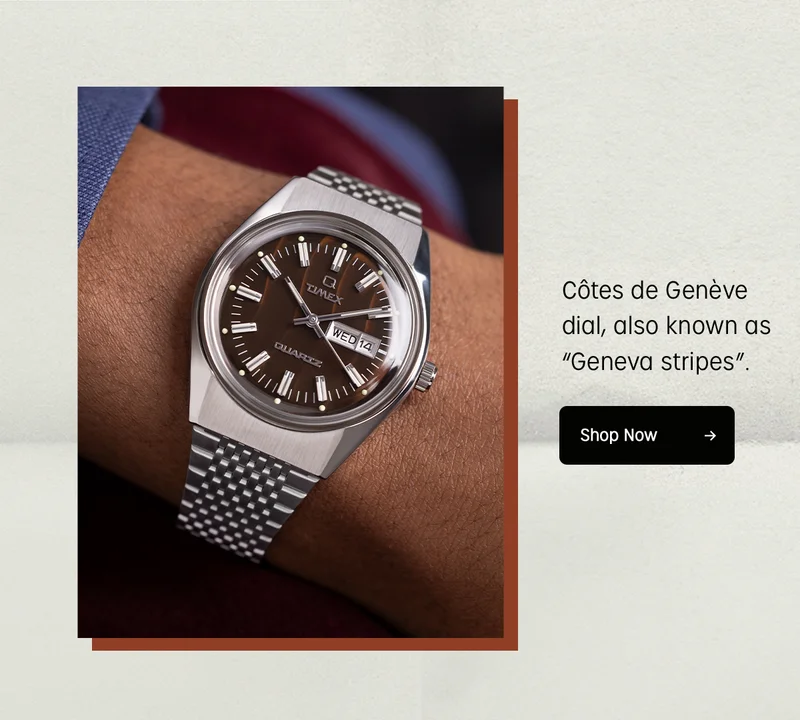 Cotes de Geneve dial, also known as "Geneva stripes". | Shop Now
