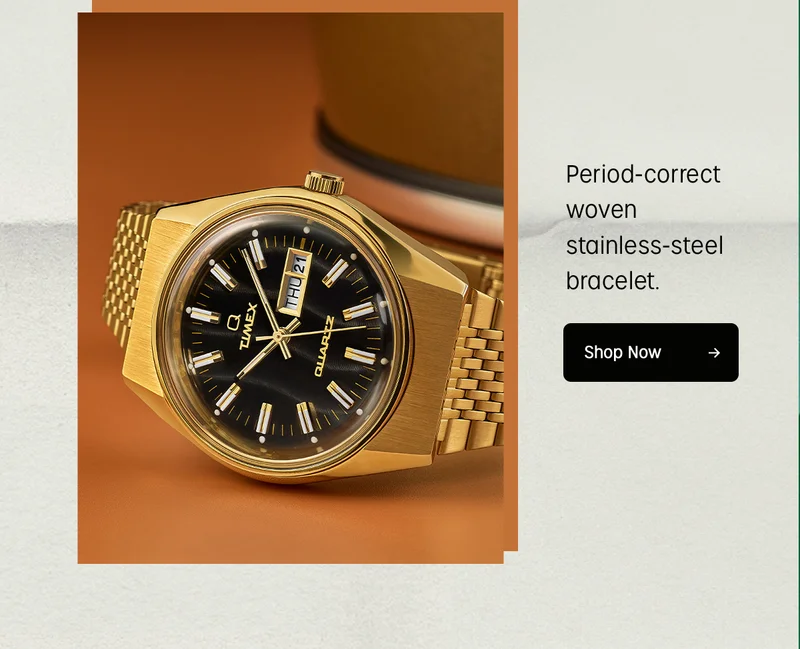 Period-correct woven stainless-steel bracelet. | Shop Now
