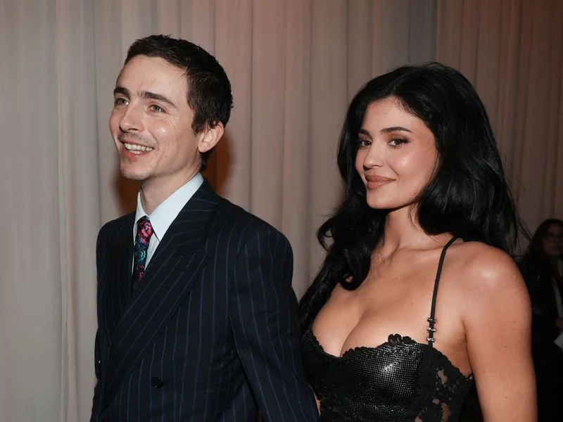 Timothée Chalamet and Kylie Jenner at the 31st Annual Critics Choice Awards held at the Barker Hangar on January 04, 2026 in Santa Monica, California. (Photo by Christopher Polk/Variety via Getty Images)