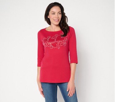 Quacker Factory Heart 2 Heart Bateau Rhinestone 3/4 Sleeve Top