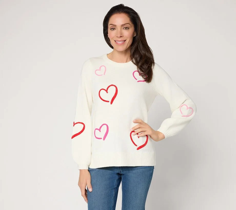 Belle by Kim Gravel Take Heart Chenille Trim Sweater
