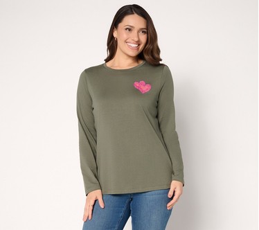Denim & Co. 100% Cotton Embellished Double Heart Top