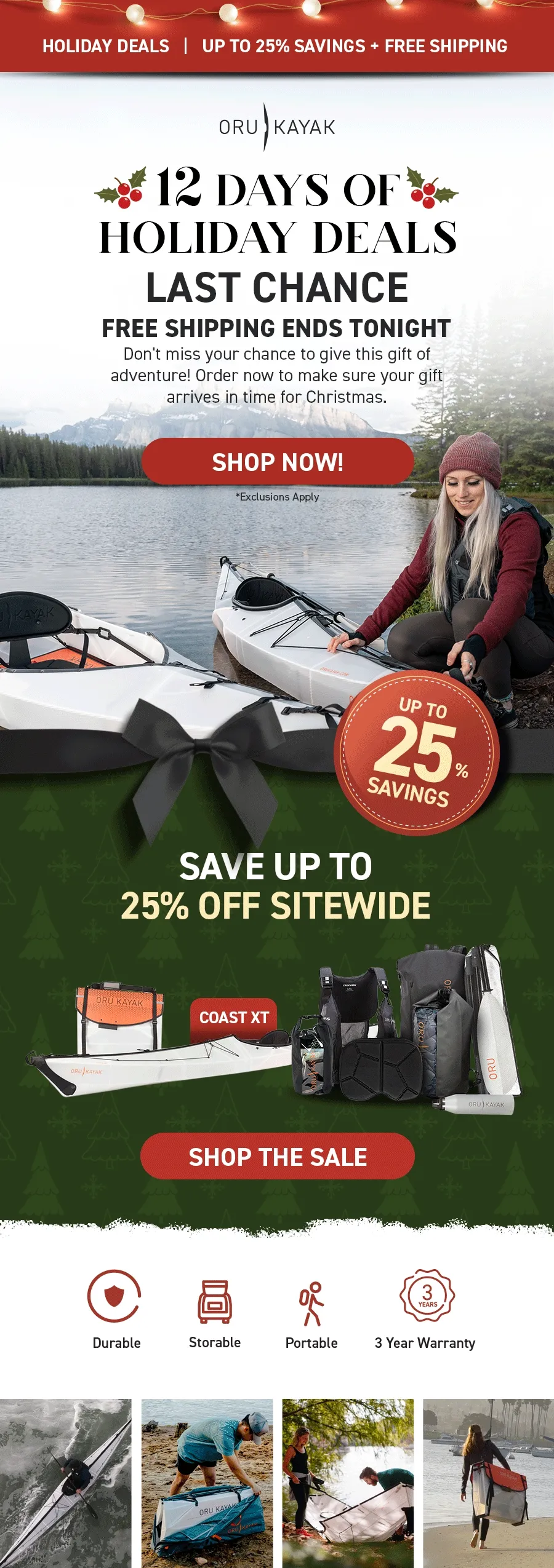 Holiday Deals! Free shipping ends tonight. Shop up to 25% off Sitewide!
