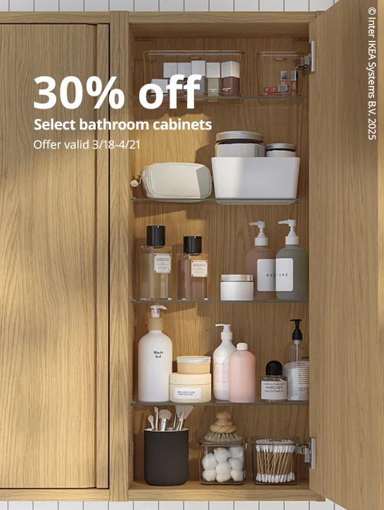 30% off select bathroom cabinets