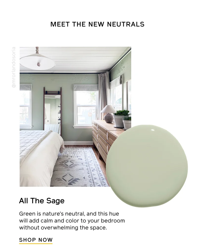 MEET THE NEW NEUTRALS. All The Sage. Green is nature's neutral, and this hue will add calm and color to your bedroom without overwhelming the space. SHOP NOW
