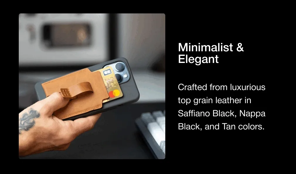 Minimalist & Elegant: Crafted from luxurious top grain leather in Saffiano Black, Nappa Black, and Tan colors.