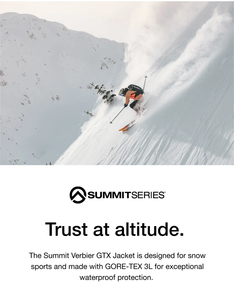 The Summit Verbier GTX Jacket is designed for snow sports and made with GORE-TEX 3L for exceptional waterproof protection.