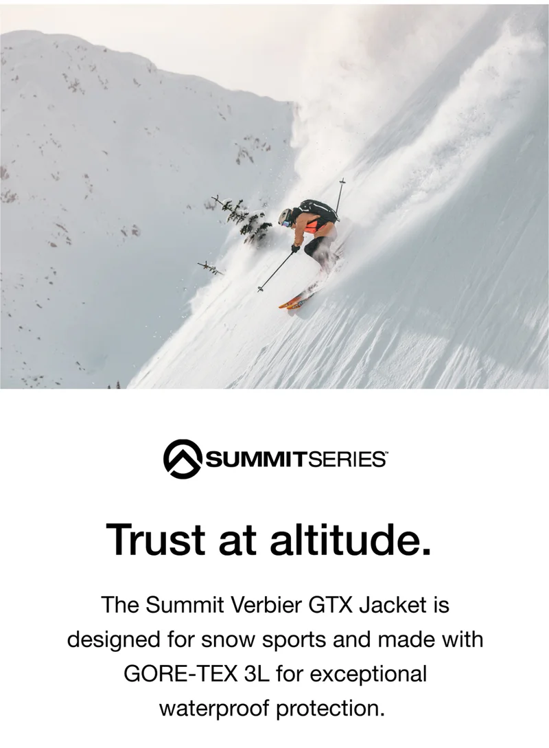 The Summit Verbier GTX Jacket is designed for snow sports and made with GORE-TEX 3L for exceptional waterproof protection.