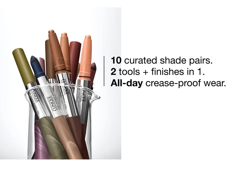 10 curated shade pairs. 2 tools plus finishes in 1. All-day crease-proof wear.
