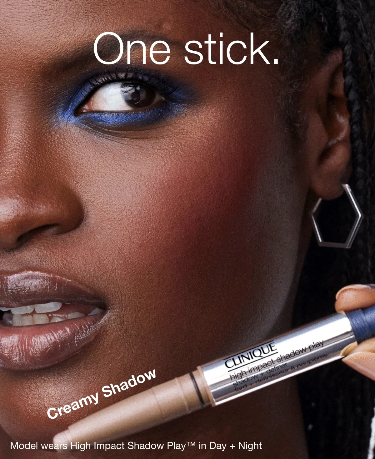 One stick. Two tricks. Powder Definer | Creamy Shadow | Model wears High Impact Shadow Play TM in Day plus Night