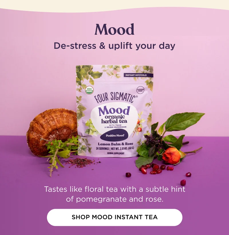 Mood: De-stress & uplift your day - Tastes like floral tea with a subtle hint of pomegranate and rose. - SHOP MOOD INSTANT TEA