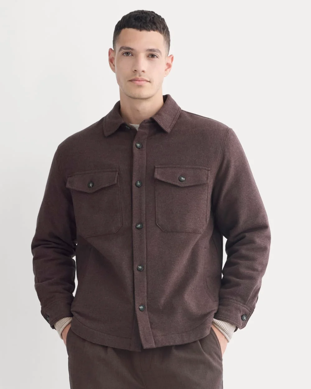 Image of Heavyweight Waffle Twill Overshirt | Heather Earth Brown