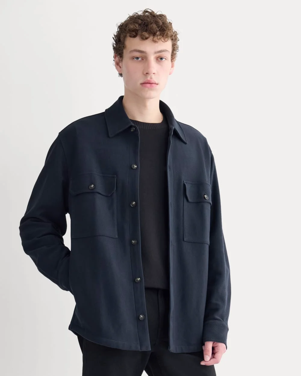 Image of Relaxed Knit Utility Shirt | Navy