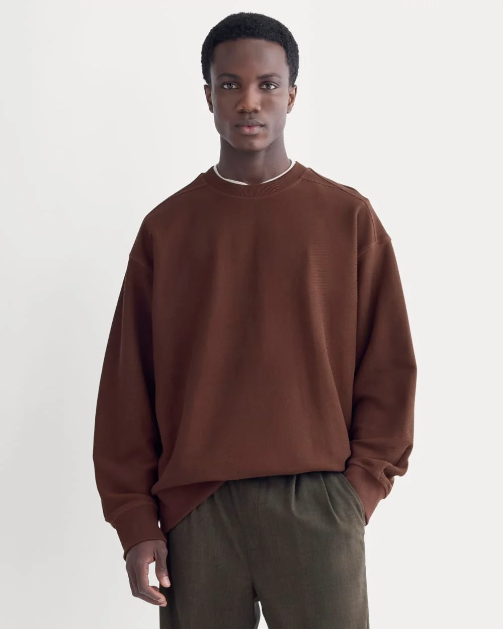 Image of Twill Terry Jacquard Crew Sweatshirt | Dark Mahogany