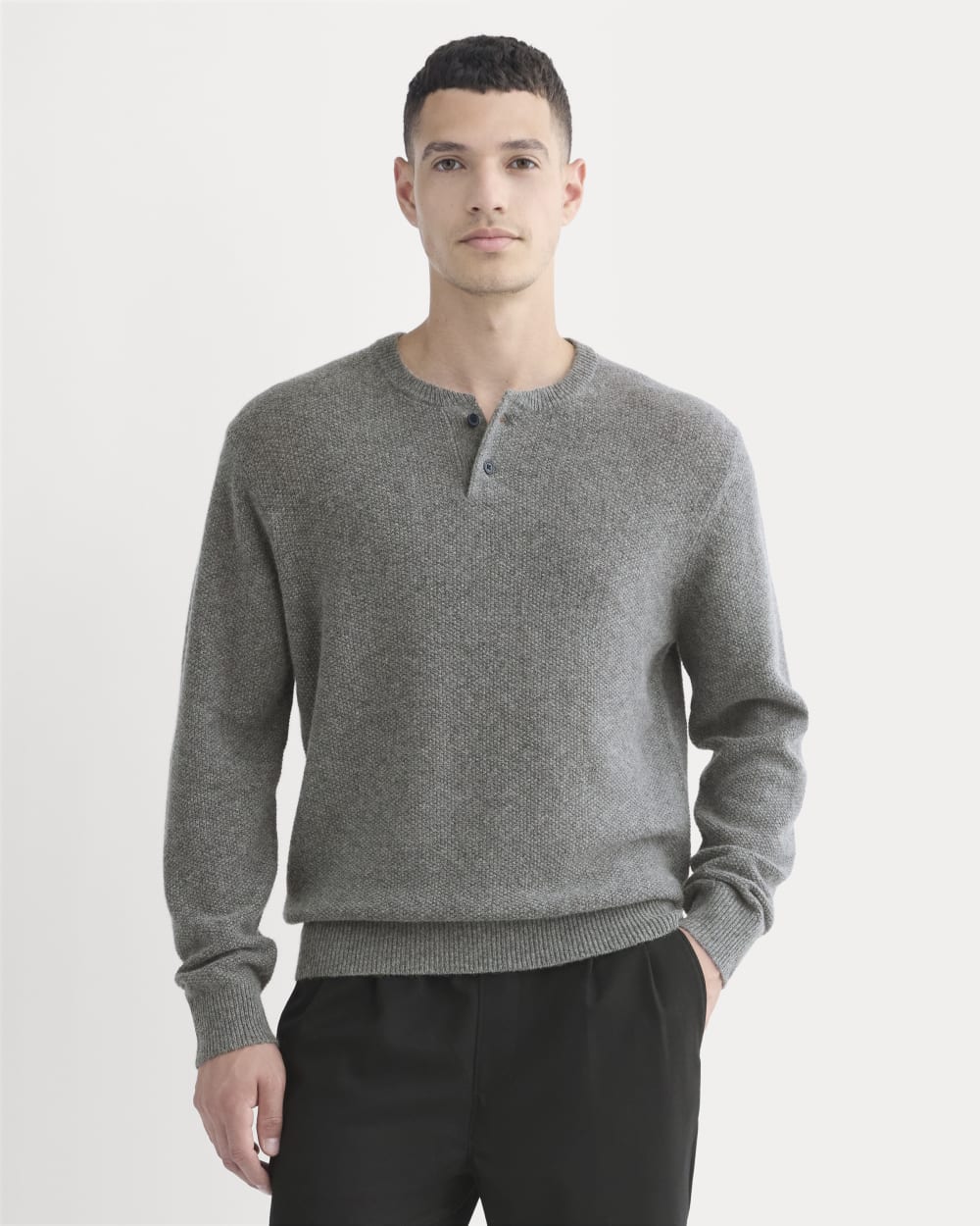 Image of Henley in Wool Cashmere | Heather Charcoal