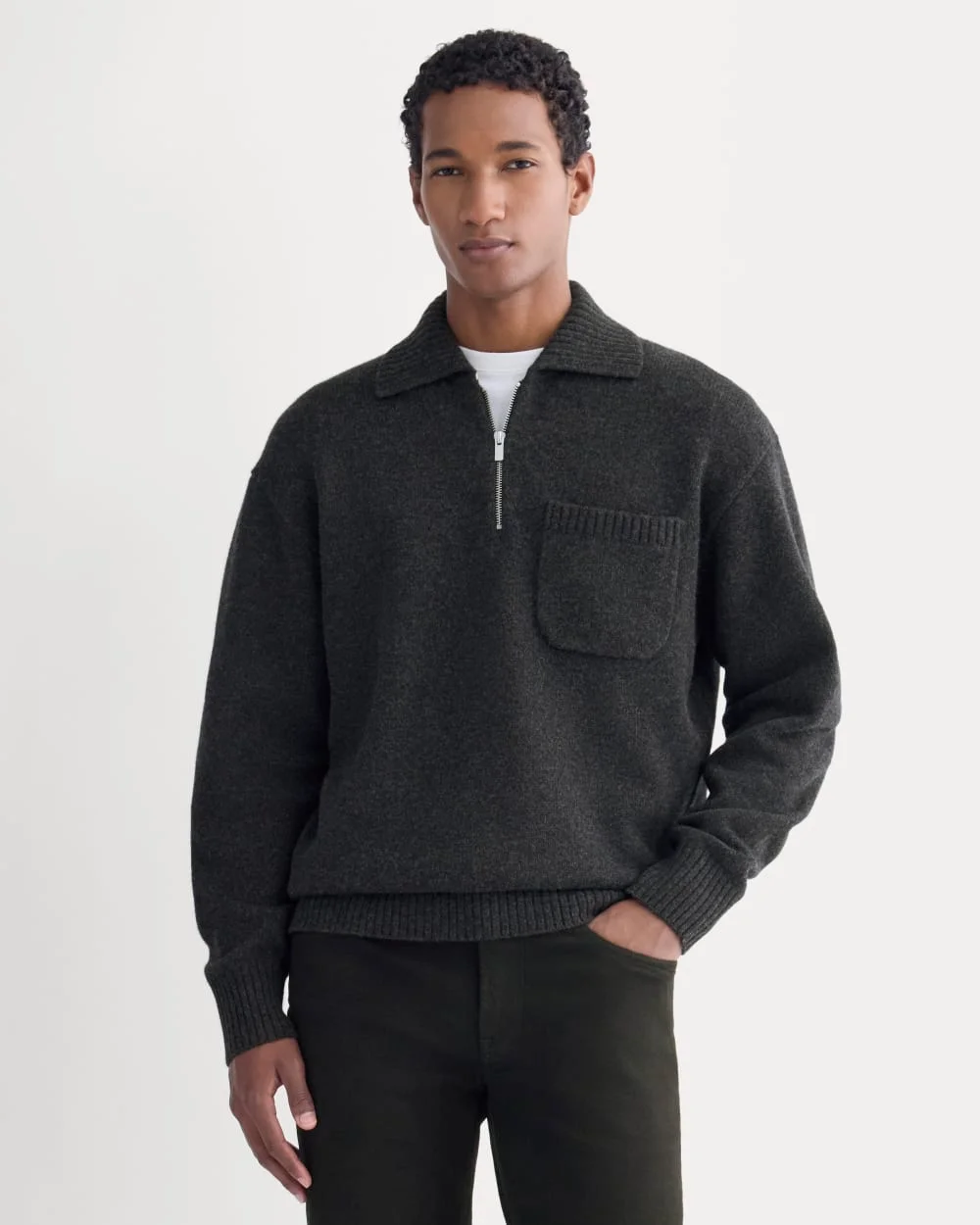 Image of Luxe Merino Quarter-Zip Pullover | Heathered Black