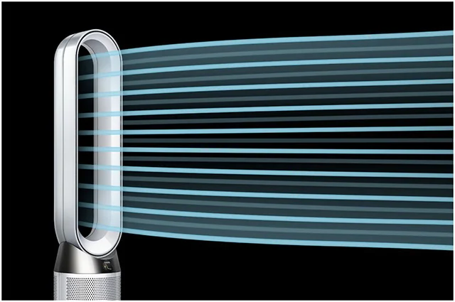 Graphical lines showing the amplified airflow from a Dyson purifier with Air Multiplier technology