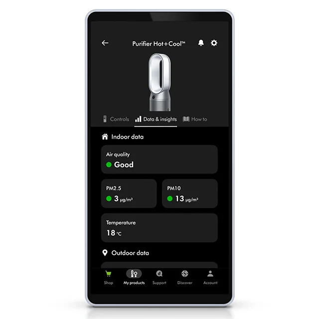 The MyDyson app showing an air quality report