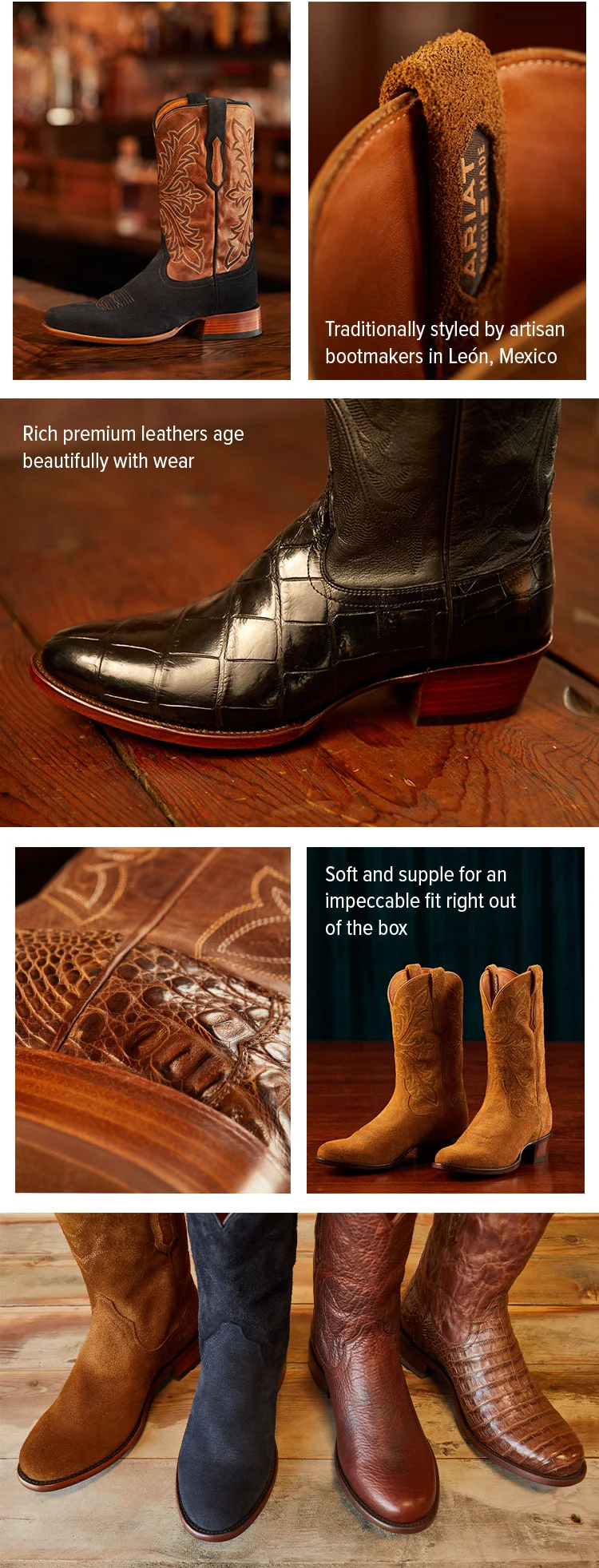 Rich premium leathers age beautifully with wear