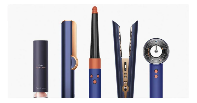 Dyson Chitosan pre-style cream amongst range of Dyson hair care machines.
