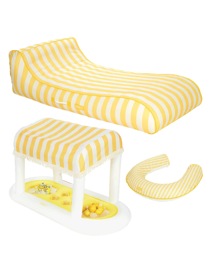 Image of Yellow Striped Cabana Fabric Sunbed Lounger, Cabana & Noodle