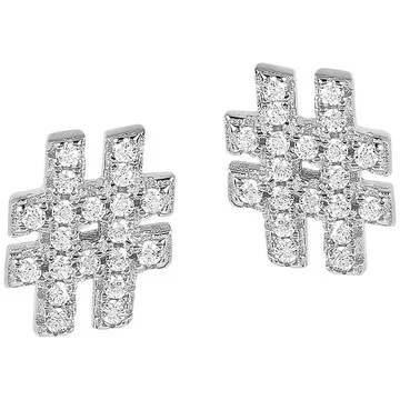 Diamonique 0.20 cttw Hashtag Stud Earrings, S terling Silver