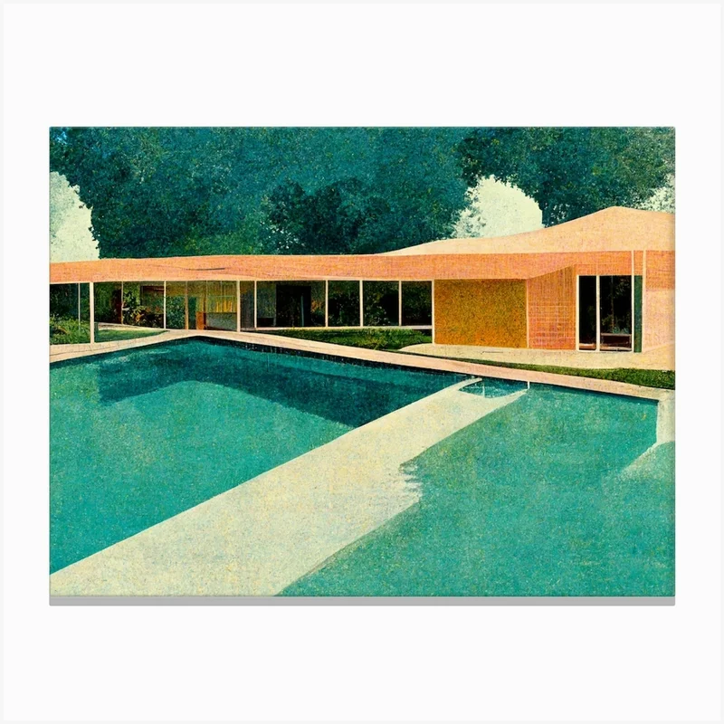 Image of Hockney House And Big Pool Green Canvas Print