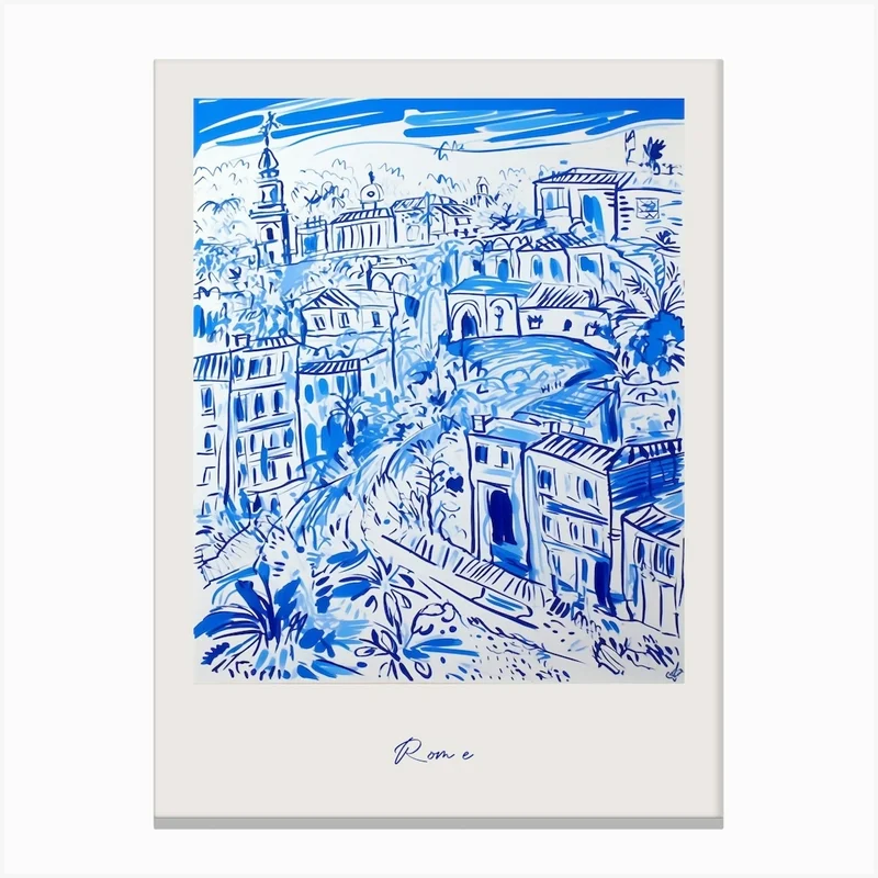 Image of Rome Italy Blue Drawing Poster Canvas Print
